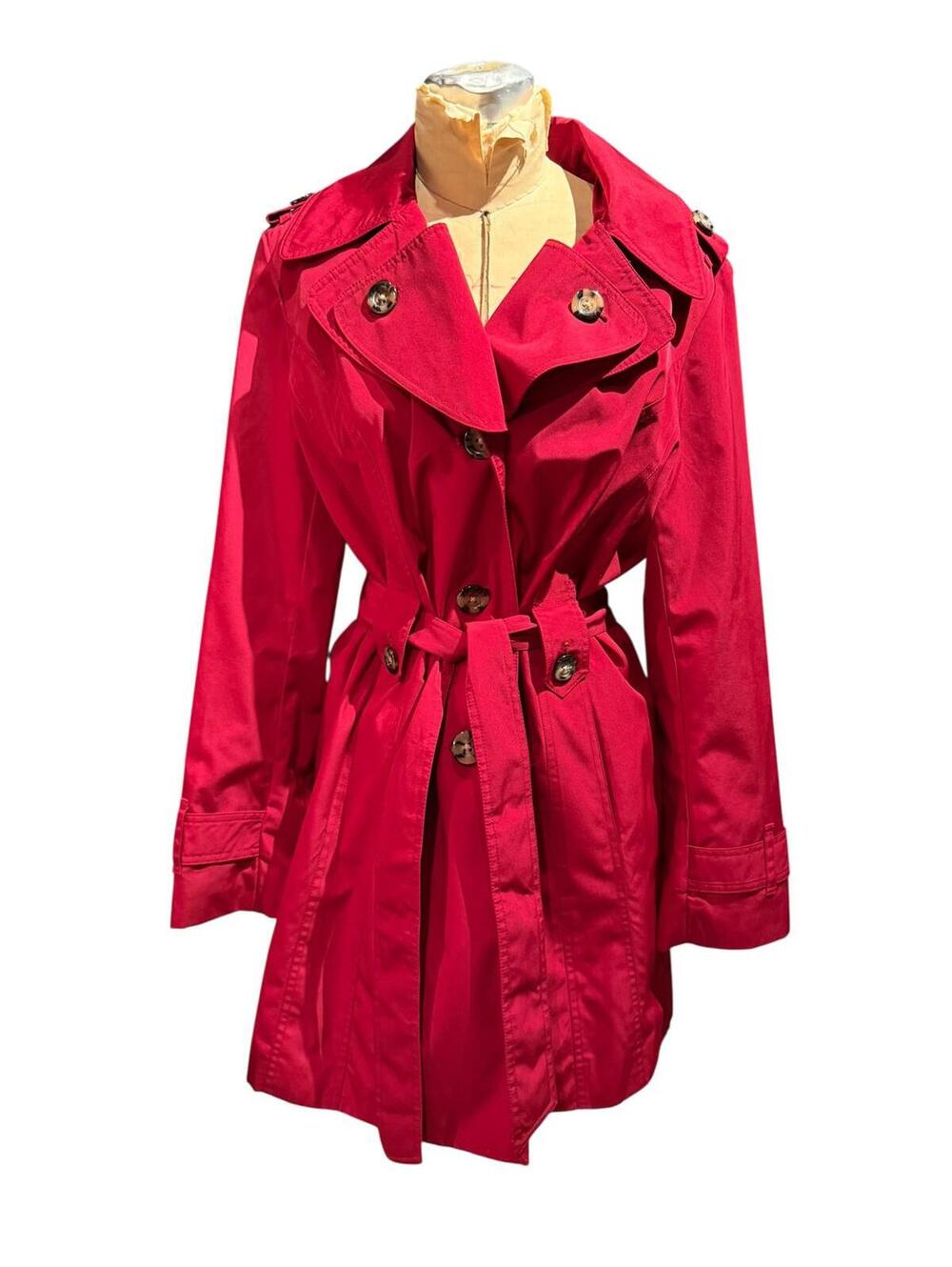 London Fog Classic Red Trench Coat with Belt